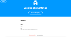 The IFTTT Webhook configuration screen